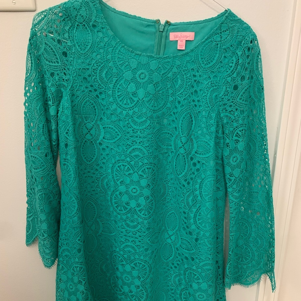 Lilly Pulitzer - Lace Long Sleeve Dress - XS - Teal/Green